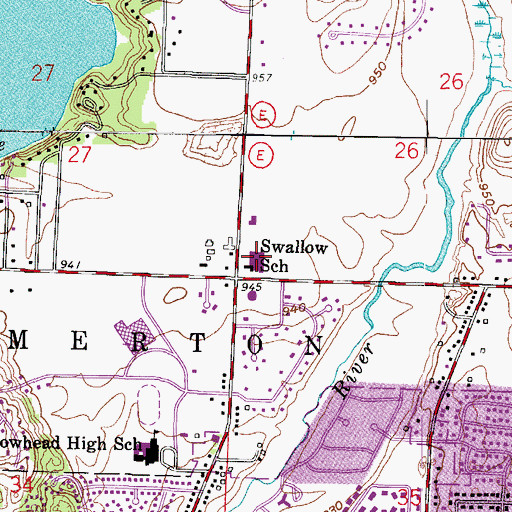 Topographic Map of Swallow School, WI