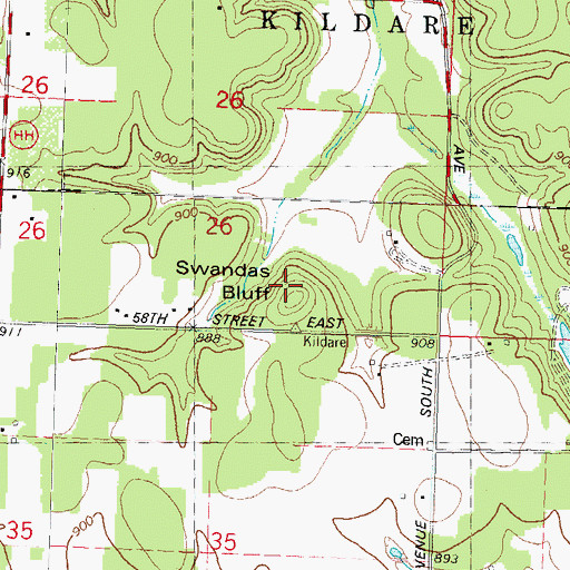 Topographic Map of Swandas Bluff, WI