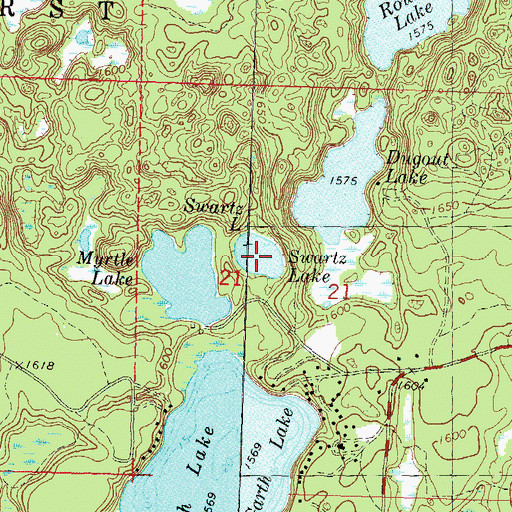 Topographic Map of Swartz Lake, WI