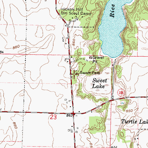 Topographic Map of Sweet Cemetery, WI