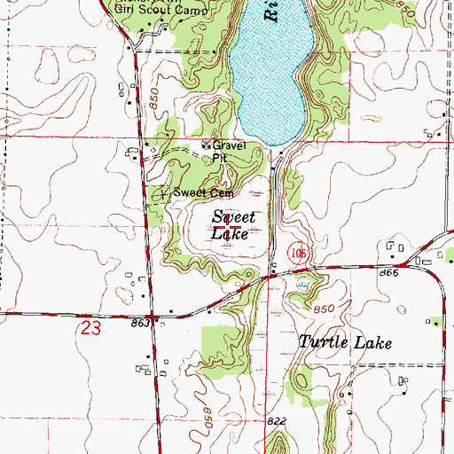 Topographic Map of Sweet Lake, WI