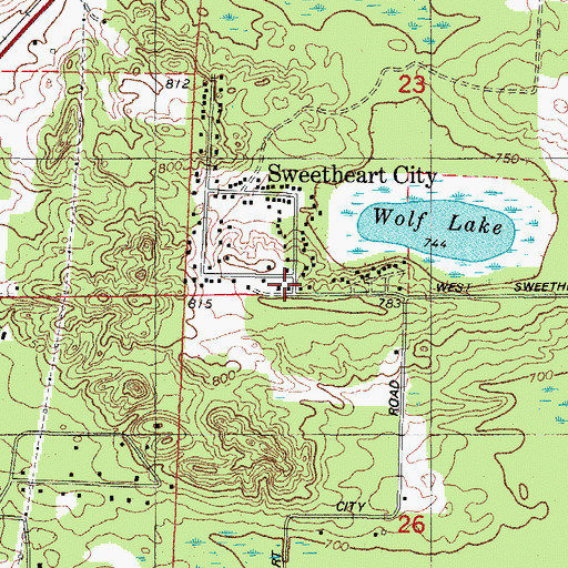 Topographic Map of Sweetheart City, WI