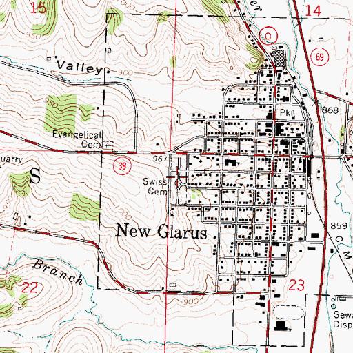 Topographic Map of Swiss Reformed Cemetery, WI