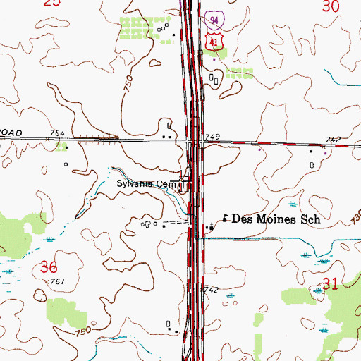 Topographic Map of Sylvania Cemetery, WI