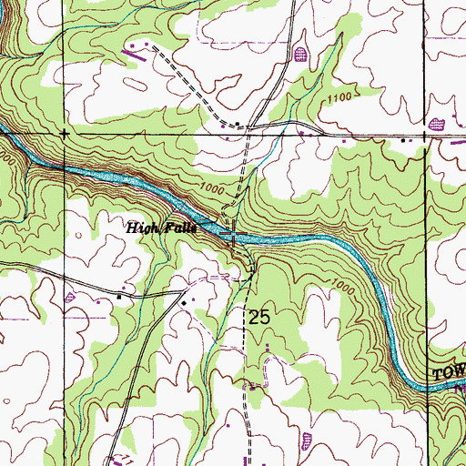 Topographic Map of High Falls Bridge (historical), AL