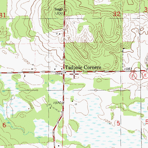Topographic Map of Tadpole Corners, WI