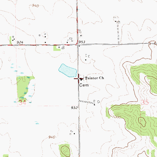 Topographic Map of Tainter Church, WI