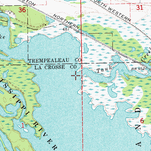 Topographic Map of Tank Creek, WI