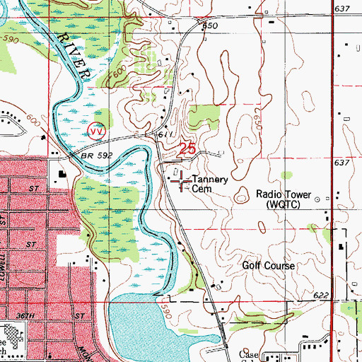 Topographic Map of Tannery Cemetery, WI