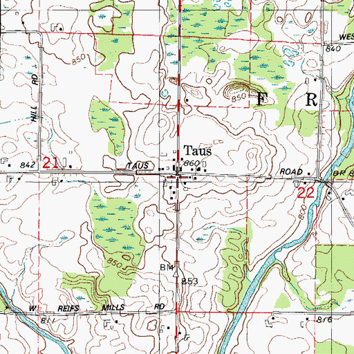 Topographic Map of Taus, WI