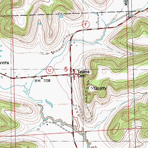 Topographic Map of Tavera Cemetery, WI