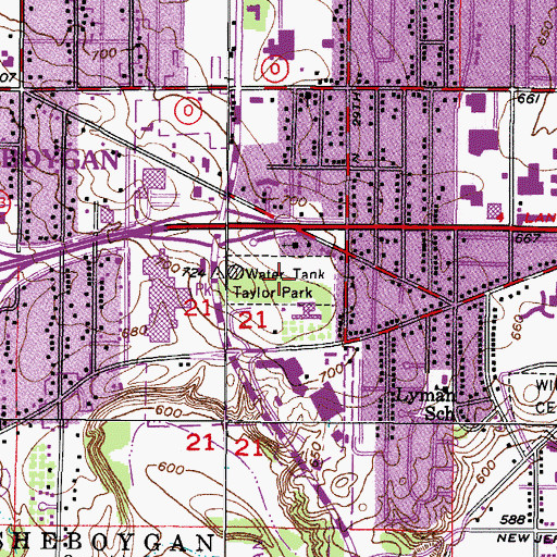 Topographic Map of Taylor Park, WI
