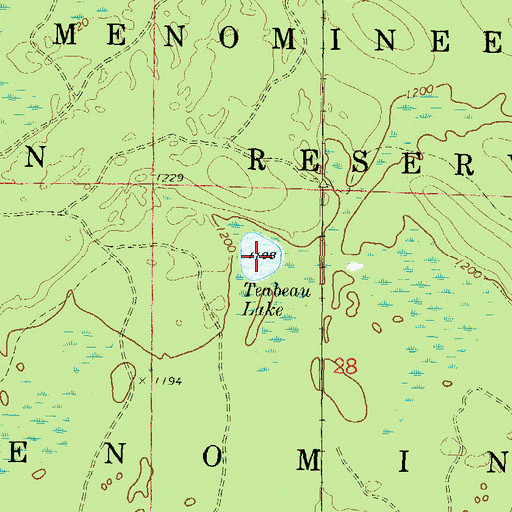 Topographic Map of Teabeau Lake, WI