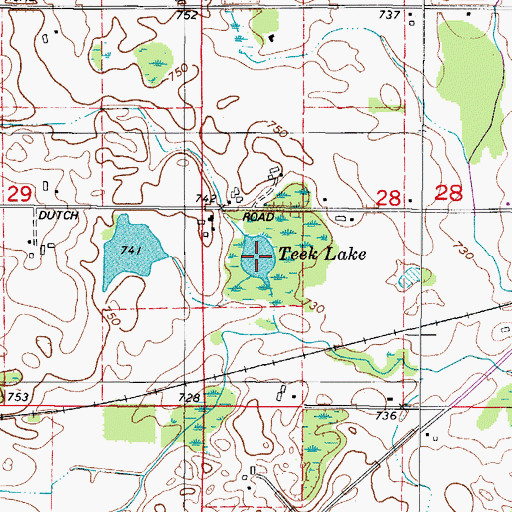 Topographic Map of Teek Lake, WI