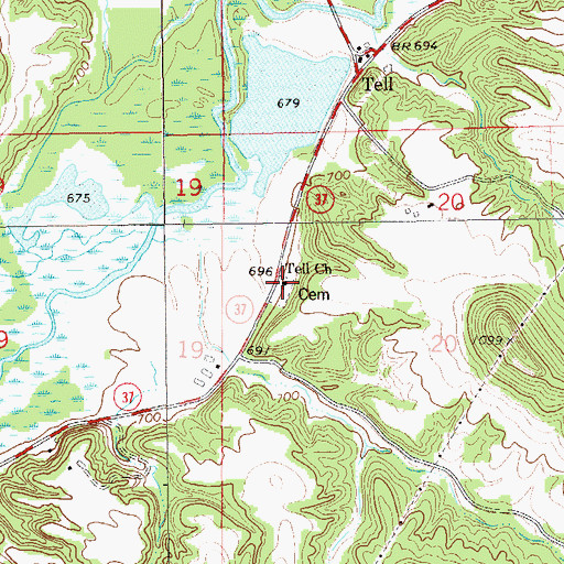 Topographic Map of Tell Church, WI