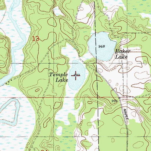 Topographic Map of Temple Lake, WI