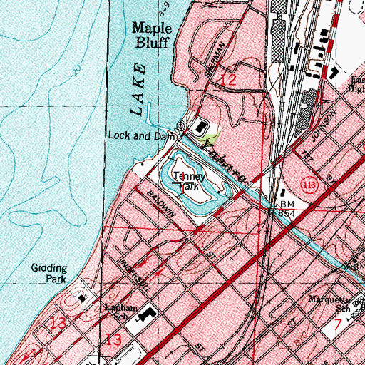 Topographic Map of Tenney Park, WI