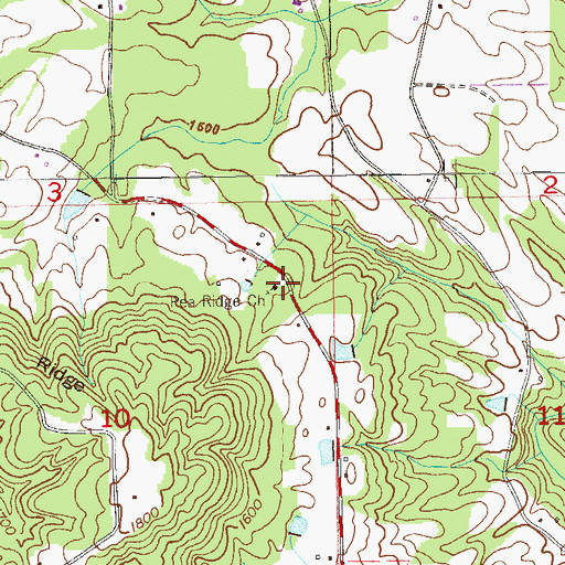 Topographic Map of Pea Ridge School (historical), AL