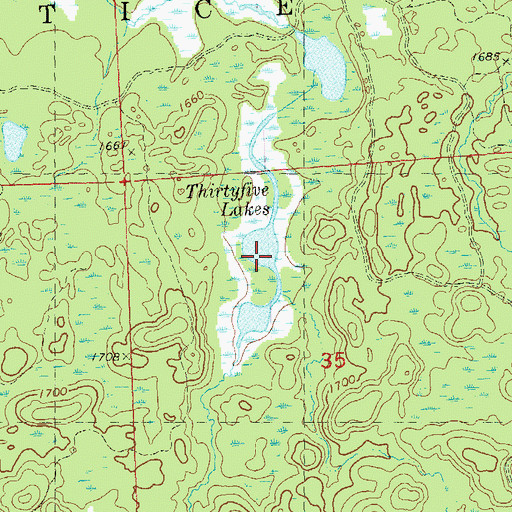 Topographic Map of Thirtyfive Lakes, WI