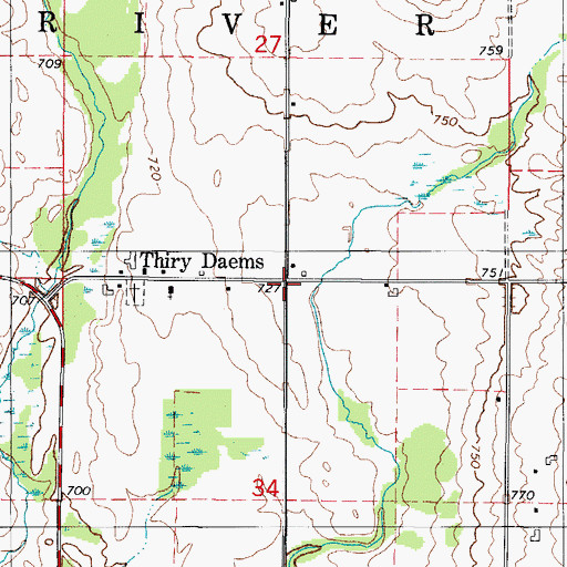 Topographic Map of Thiry Daems, WI