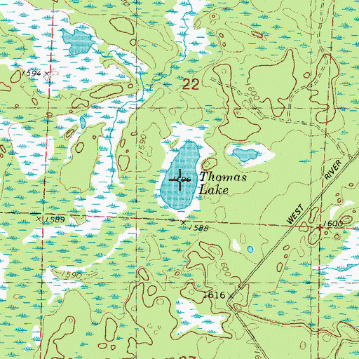 Topographic Map of Thomas Lake, WI