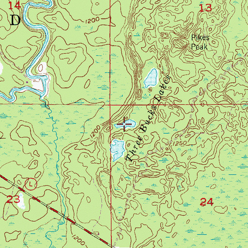 Topographic Map of Three Bucks Lakes, WI