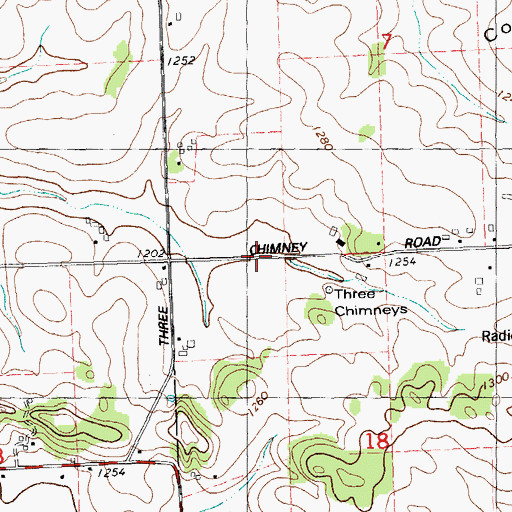 Topographic Map of Three Chimneys, WI
