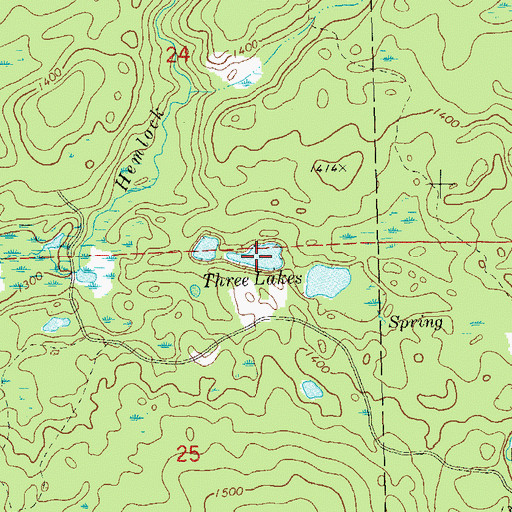 Topographic Map of Three Lakes, WI