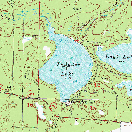 Topographic Map of Thunder Lake, WI