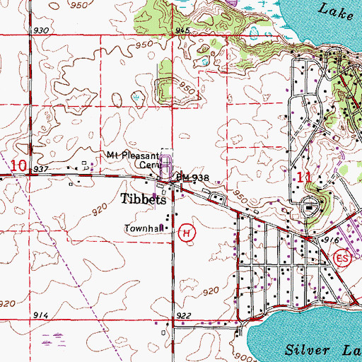 Topographic Map of Tibbets, WI