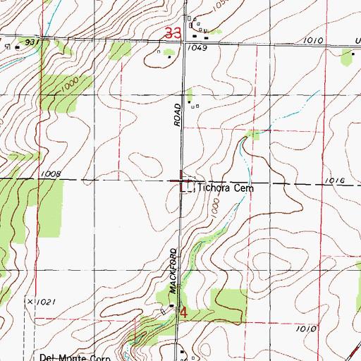 Topographic Map of Tichora Cemetery, WI