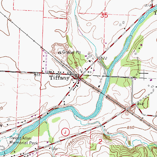 Topographic Map of Tiffany, WI