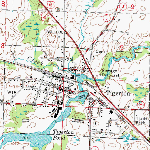 Topographic Map of Tiger Creek, WI