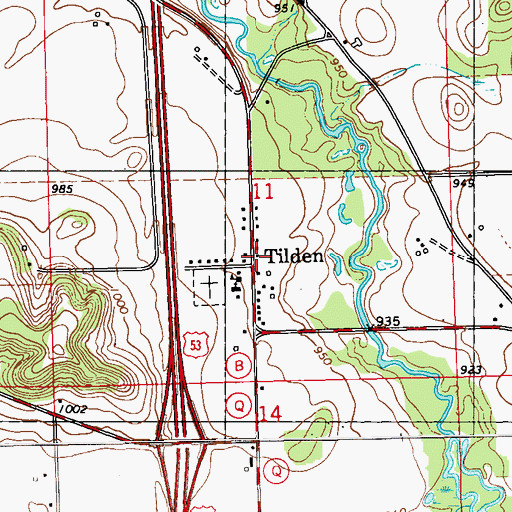 Topographic Map of Tilden, WI
