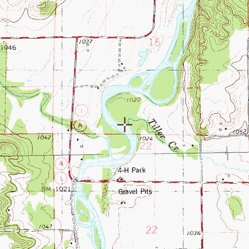 Topographic Map of Tiller Creek, WI