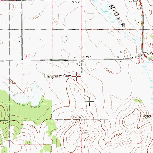 Topographic Map of Tillinghast Cemetery, WI