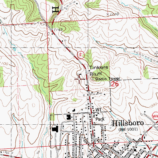 Topographic Map of Tinkers Bluff, WI