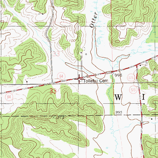 Topographic Map of Tollebu Cemetery, WI
