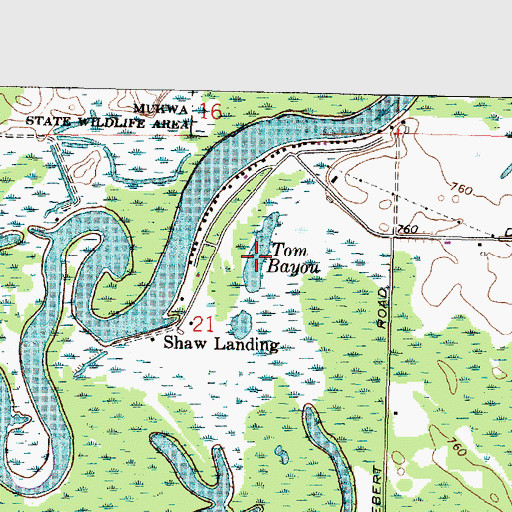 Topographic Map of Tom Bayou, WI