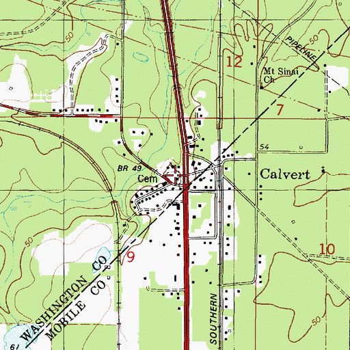 Topographic Map of Calvert Cemetery, AL