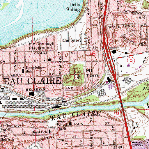 Topographic Map of Mount Tom, WI