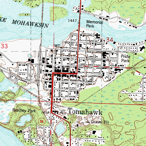 Topographic Map of Tomahawk, WI