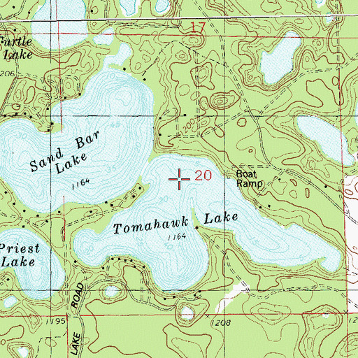 Topographic Map of Tomahawk Lake, WI