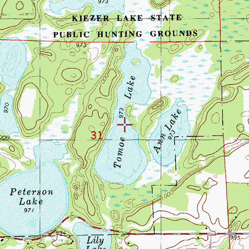 Topographic Map of Tomoe Lake, WI