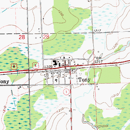 Topographic Map of Tony, WI