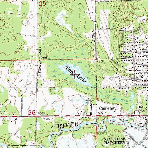 Topographic Map of Tony Lake, WI