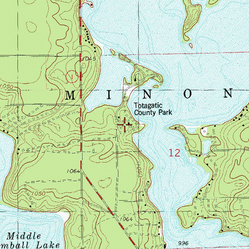 Topographic Map of Totagatic County Park, WI