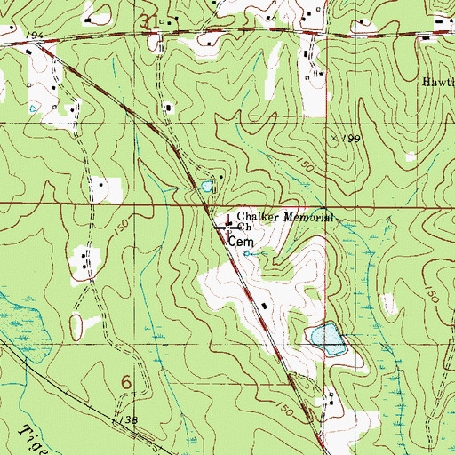 Topographic Map of Chalker Memorial Cemetery, AL