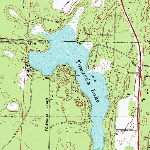 Topographic Map of Towanda Lake, WI