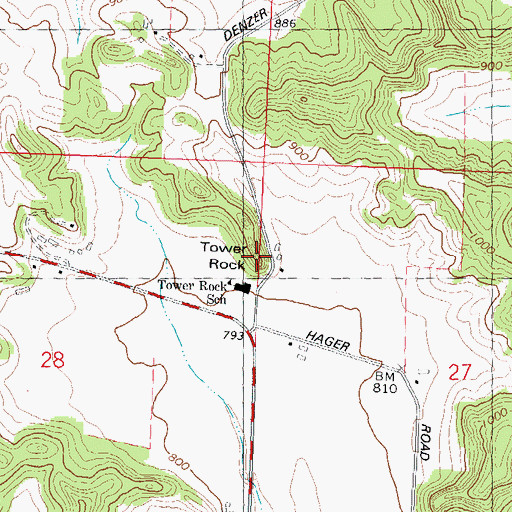 Topographic Map of Tower Rock, WI